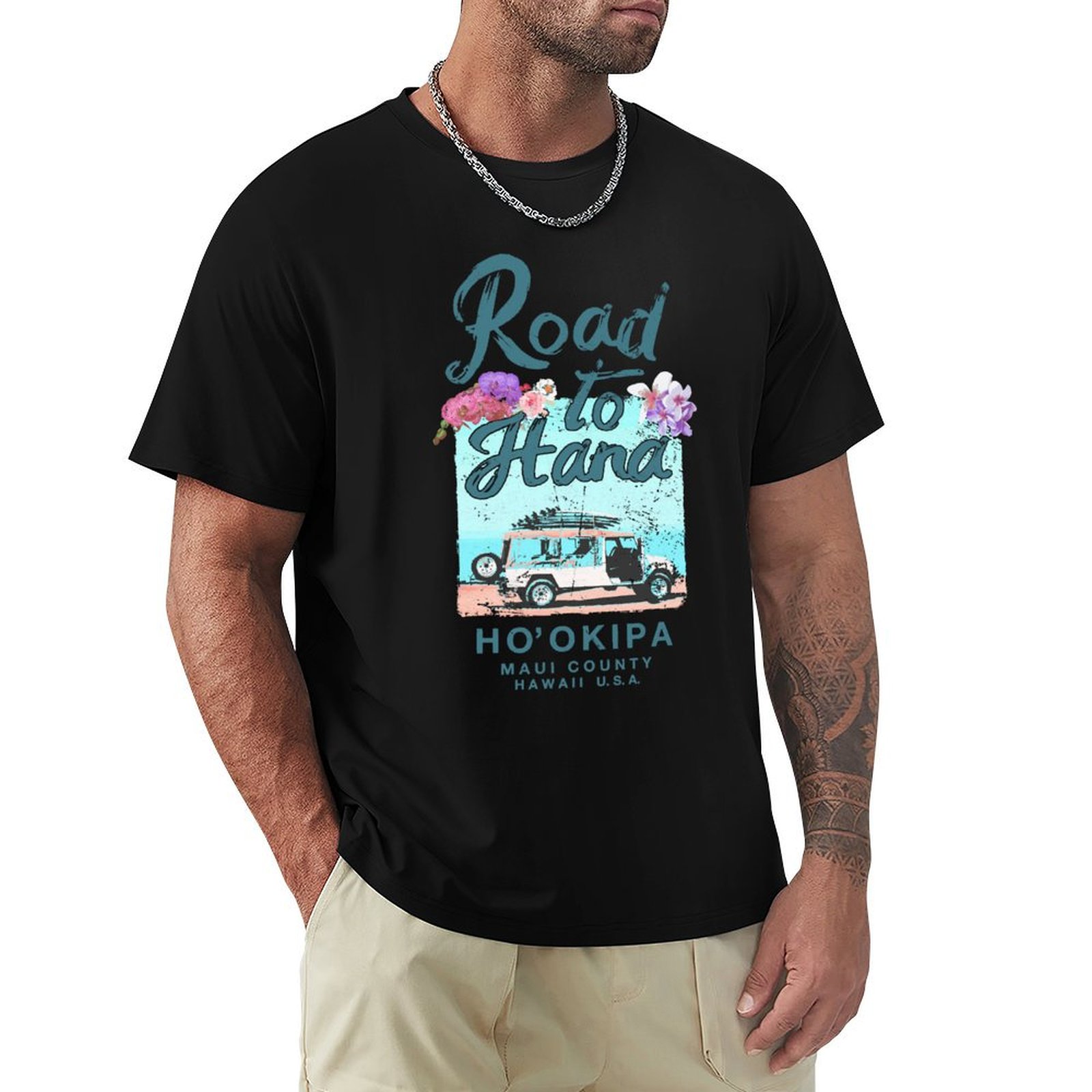 Vintage Hawaiian Floral Shirt - Road to Hana Maui Hawaii T-shirt
