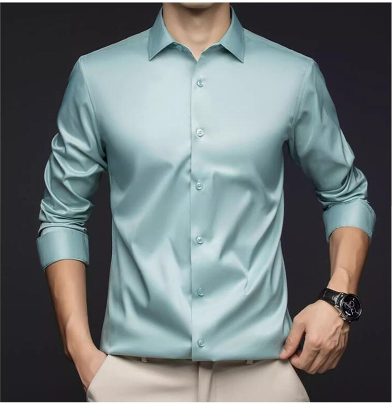 Mens Satin Silk Dress Shirt - Camicie professionali da uomo a maniche
