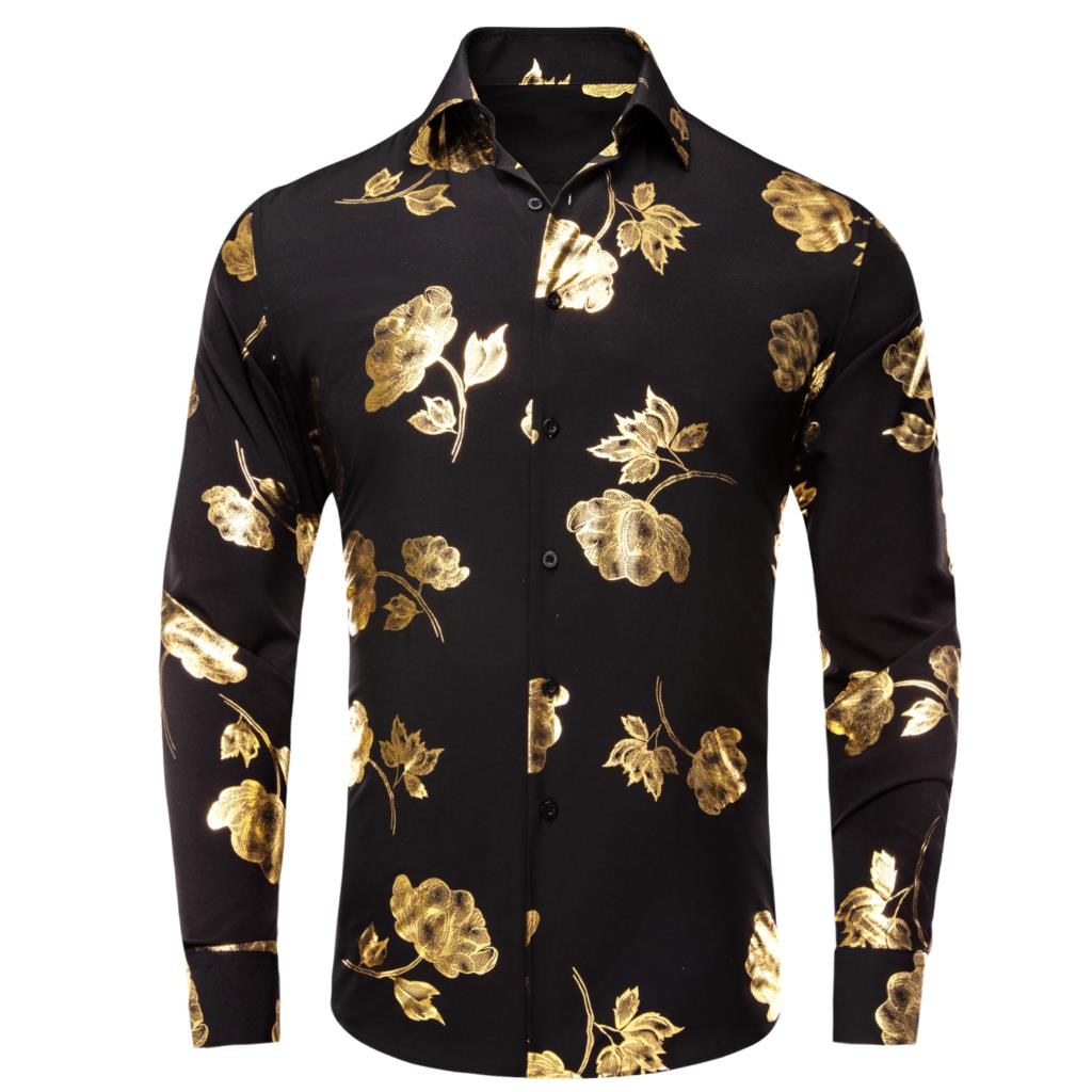 Mens Satin Silk Dress Shirt - Camicie da uomo in seta oro