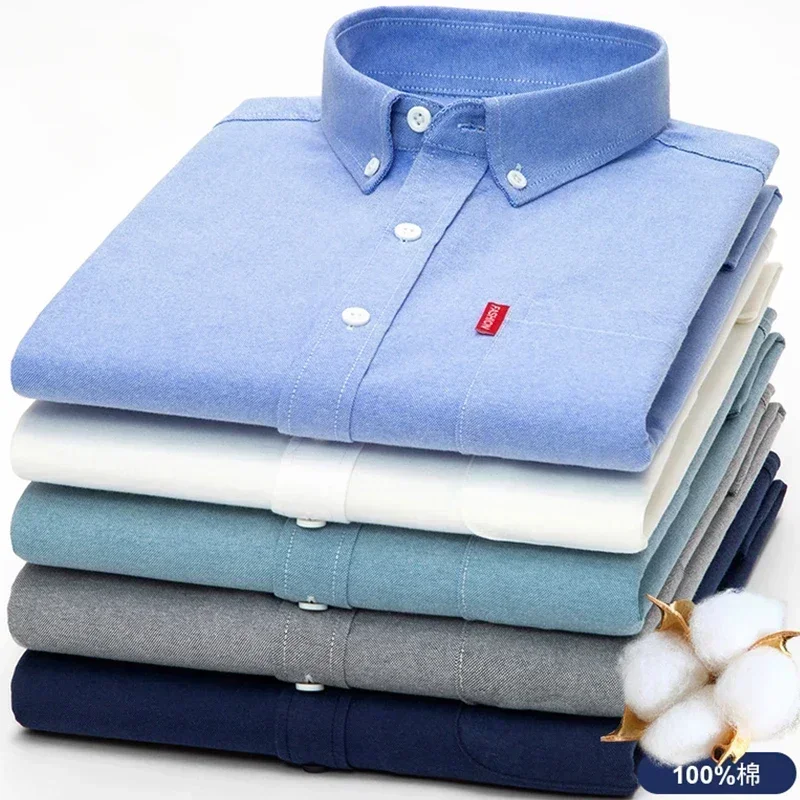 Oxford Cotton Casual Shirt Business - Camicia a maniche lunghe da uomo