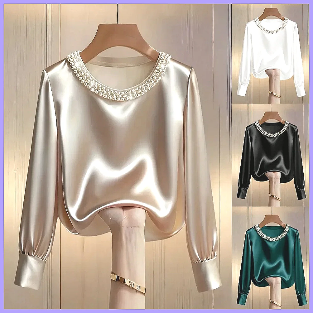 Shirts - Elegante Camicetta in Raso con Perline
