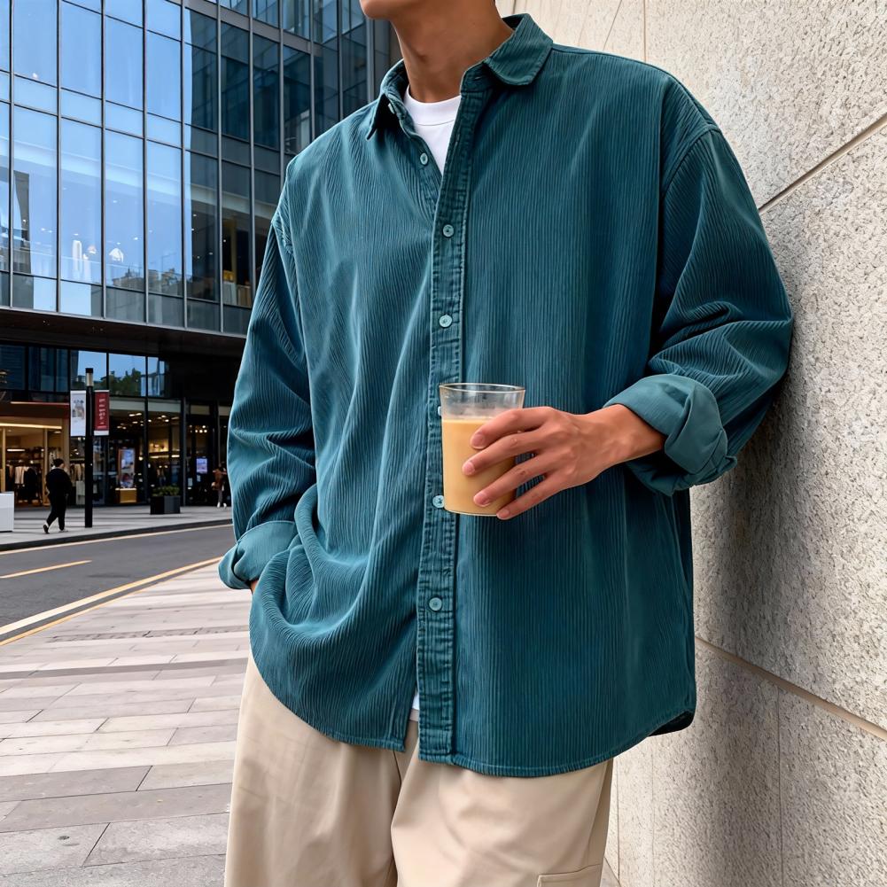 Corduroy Button Up Shirt Men - Nuova Camicia da Uomo in Velluto
