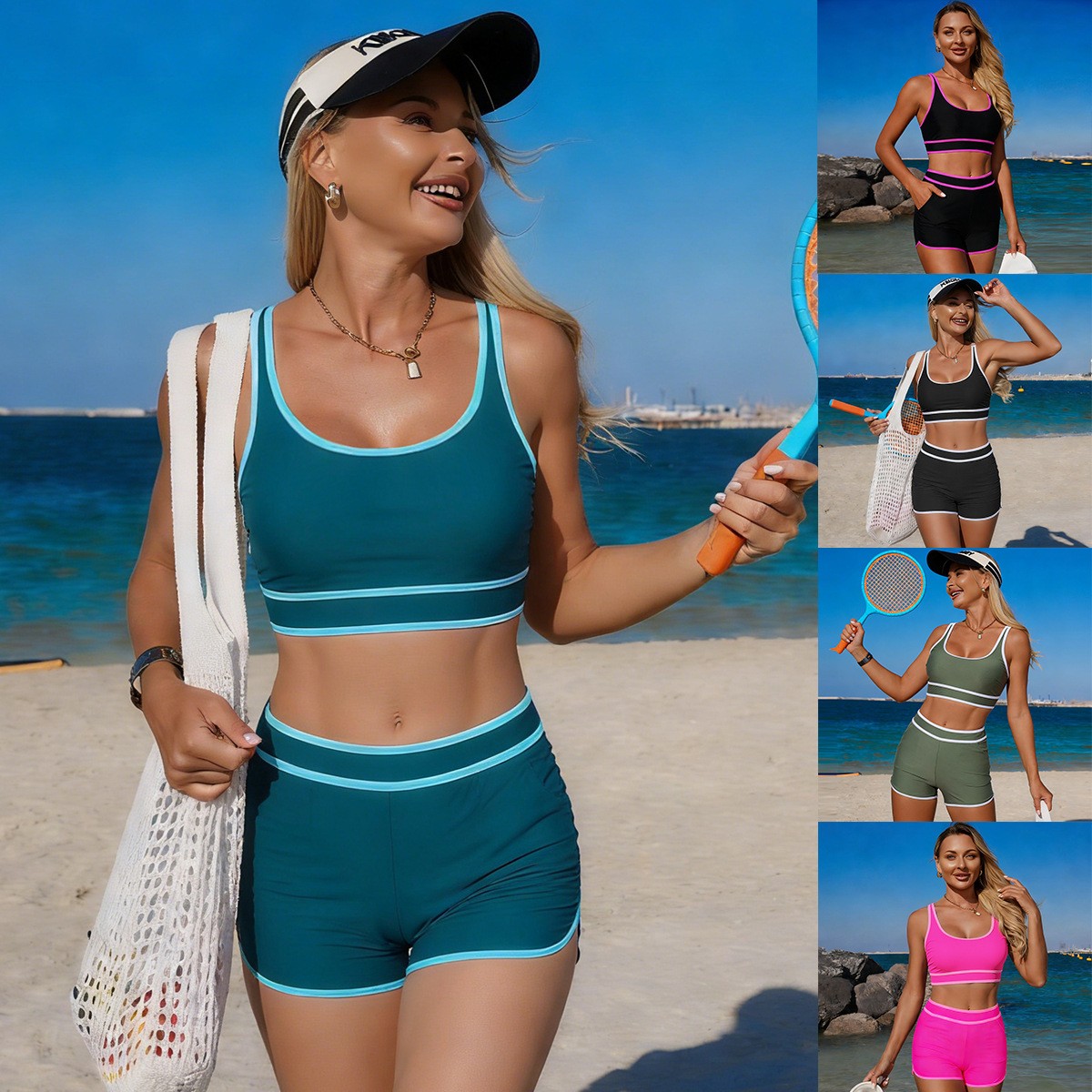 Shorts - Bikini Verde Oliva, Top Corto Senza