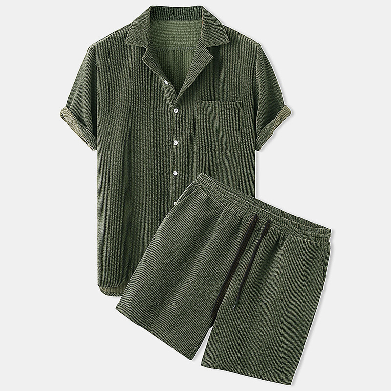 Corduroy Button Up Shirt Men - 2025 Camicia e pantaloncini di velluto