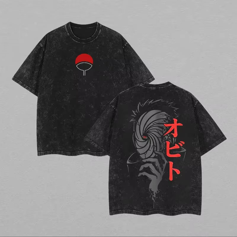 Acid Wash Vintage Graphic T Shirt - T-shirt Naruto Obito Uchiha con Maschera,