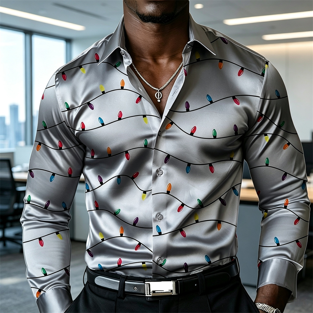 Mens Satin Silk Dress Shirt - Camicia da uomo natalizia con motivo