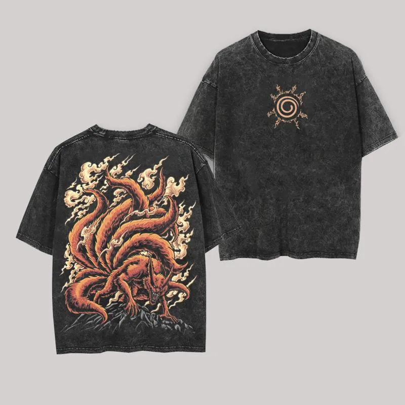 Acid Wash Vintage Graphic T Shirt - T-Shirt Kurama Kyuubi Naruto Vintage Effetto