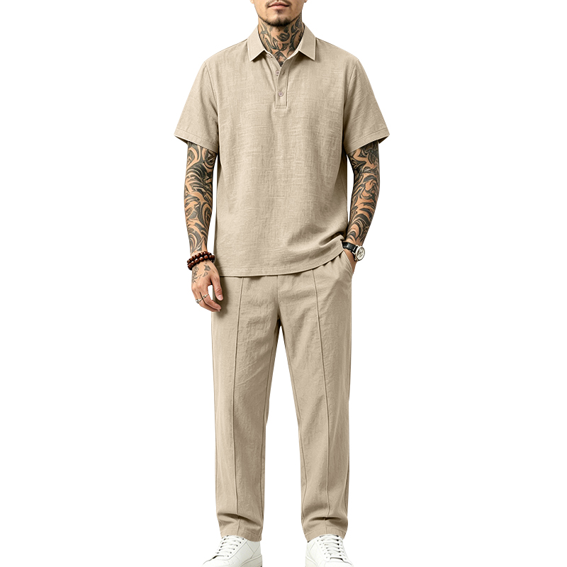 Mens Linen Shirt Long Sleeve - Completo da uomo 2 pezzi: Polo
