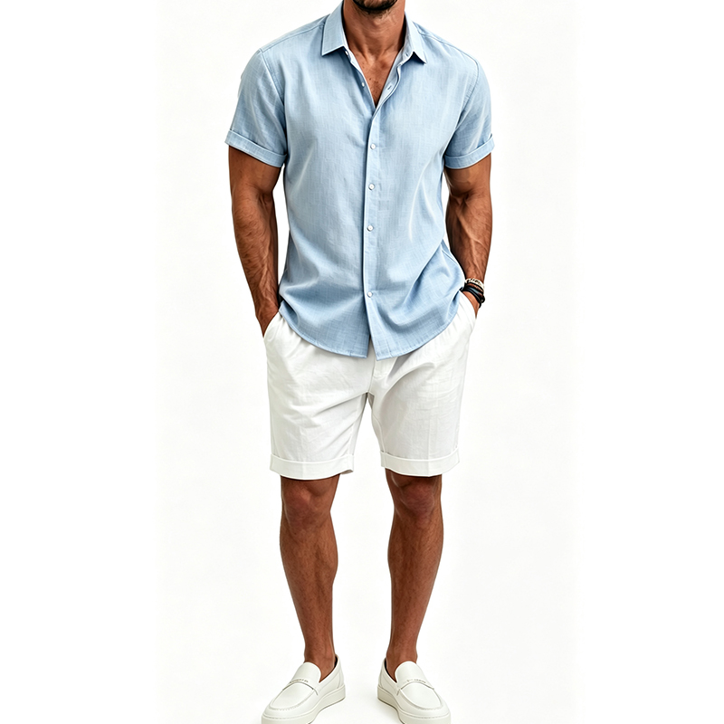 Mens Linen Shirt Long Sleeve - Completo da uomo in cotone e