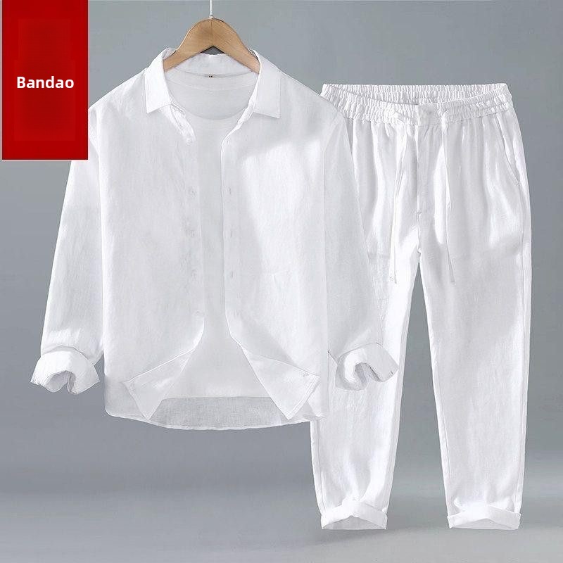 Set Estivo in Cotone e Lino, C - Mens Linen Shirt Long Sleeve recensione e prezzo