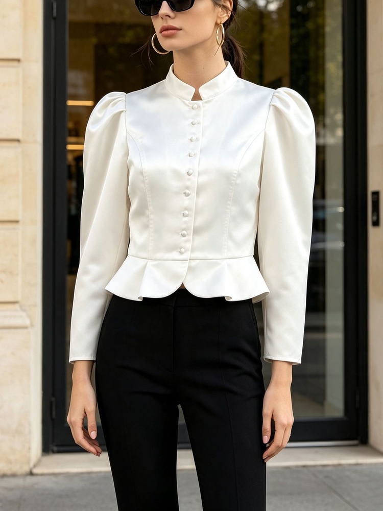 Camicetta Peplum a Maniche Lun - Mandarin Collar Formal Shirt Slim Fit recensione e prezzo